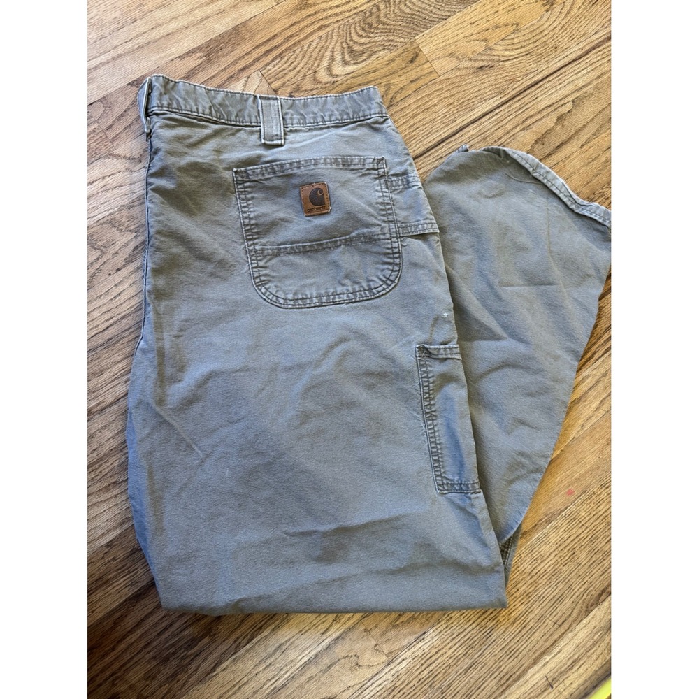Carhartt B151 LBR Canvas Work Dungaree Pants Mens 44x32 Khaki Brown Workwear